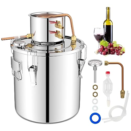 COSTWAY Alcohol Still, 5 Gal Home Brewing Kit with 2 Stainless Steel Pots, Copper Tubes, Build-in Thermometer, Multipurpose Water Alcohol Distiller for DIY Whisky, Wine, Brandy, Alcohol, Beer (5 Gal)