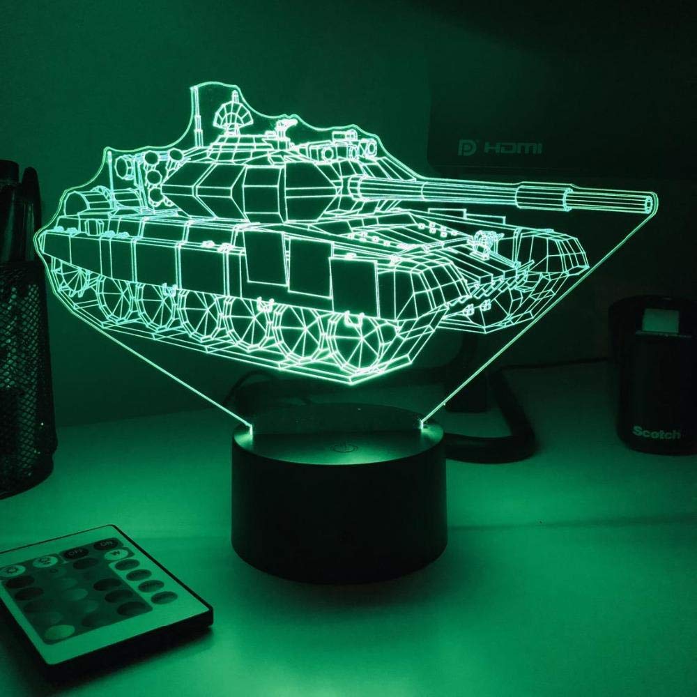 Night Light 3D Lamp Toys Gifts for Kids Boys Girls,Russian Main Battle Tank Optical Illusion LED Home Decoration Lampara Lighting Creative LED Lamps