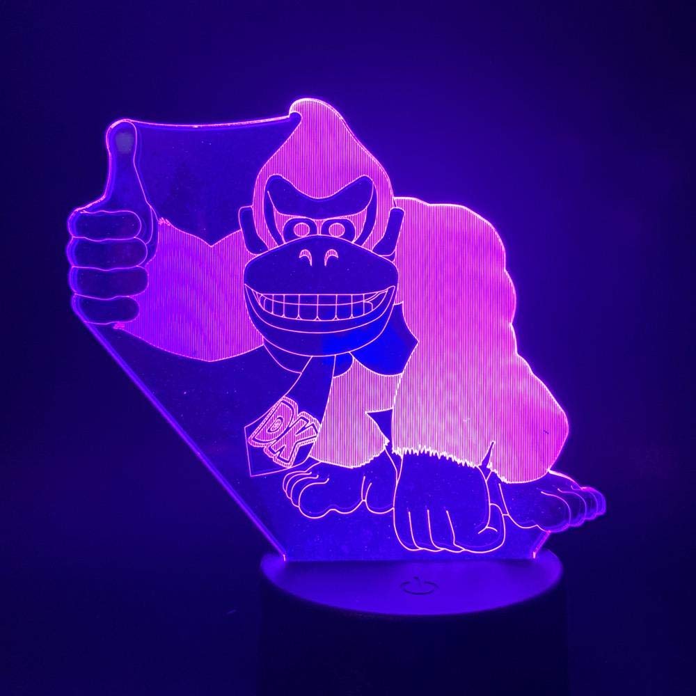 3D Night Light for Boys,Kids Child Bedroom Decor Donkey Kong Figure Led Touch Switch Nightlight DK Gorilla for Birthday/Xmas Gift