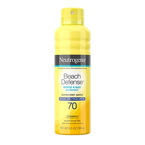 Neutrogena Beach Defense Spray Sunscreen, Broad Spectrum SPF 70 Fast Absorbing Sunscreen Body Spray Mist Water Resistant, 6.5 Ounce