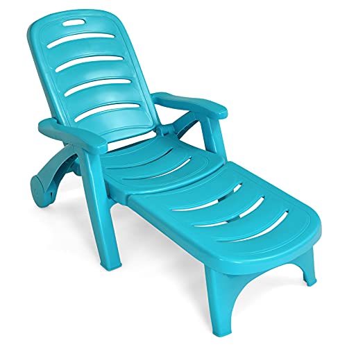 COSTWAY Folding Chaise Lounge Chair 5-Position Adjustable Recliner Turquoise