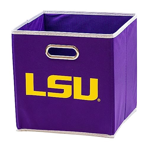 Franklin Sports NCAA Lousiana State University Tigers - LSU Collapsible Storage Bin - Made to Fit Storage Bin Shelf Organizers - 10.5" x 10.5"