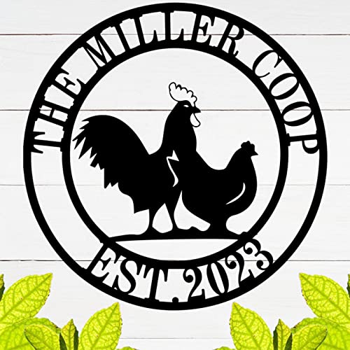 Personalized Metal Chicken Coop Farm Sign, Last Name Sign, Custom Monogram Farmhouse Outdoor Metal Wall Art Sign, Ranch Signs Custom Metal, Entrance Front Gate Address Sign