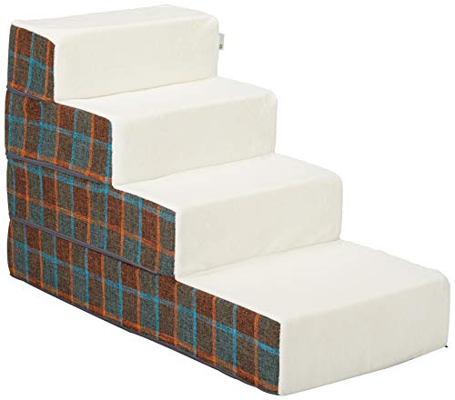 Zinus Blue Pet Stairs, Large, Plaid