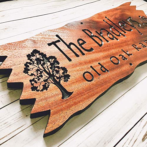 Custom Cabin sign Personalized Outdoor Wooden Carved Last Name Camping Sign Oak Trees