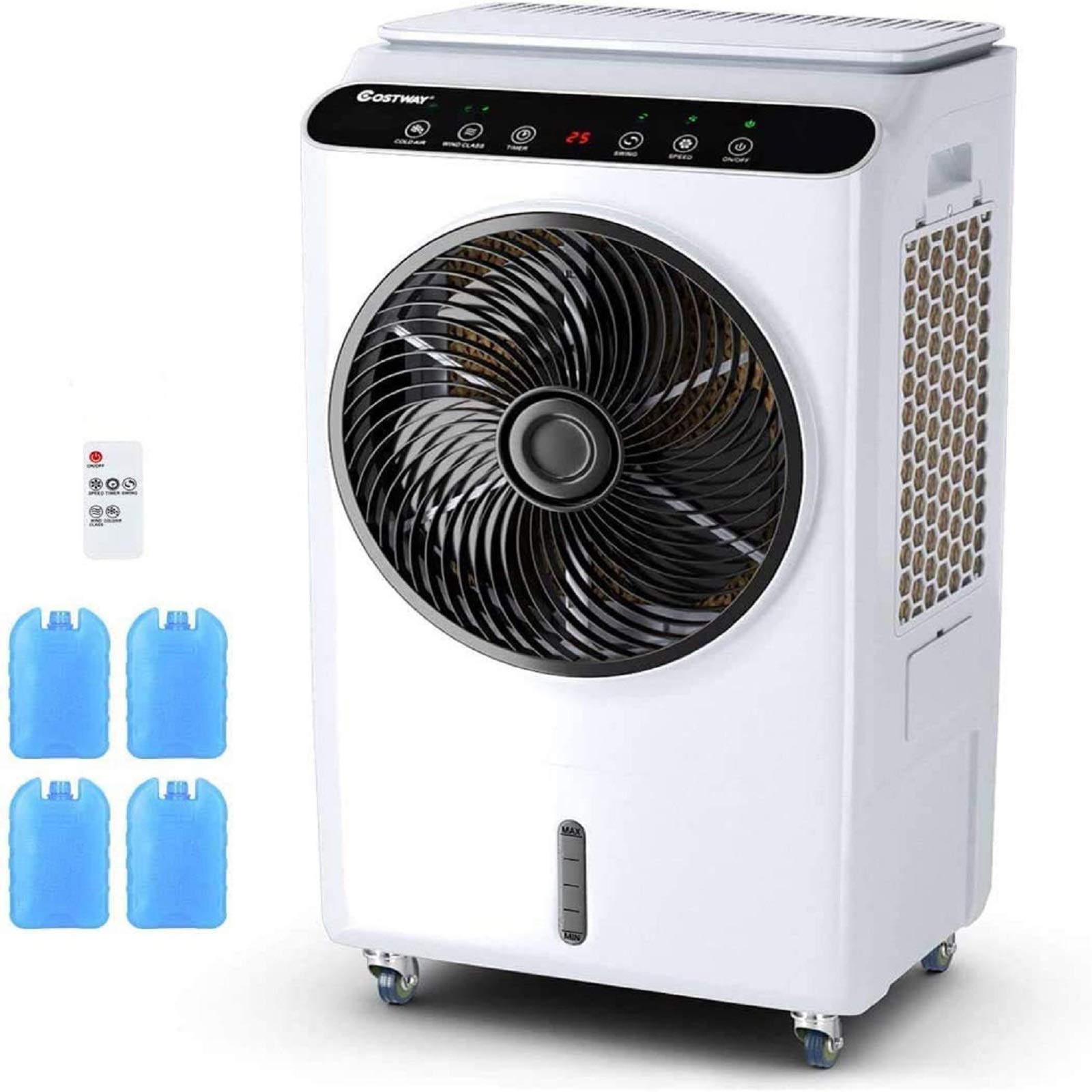 COSTWAY Evaporative Cooler, Industrial Air Cooler, 3 Speeds & Modes, Quiet Electric Fan & Humidifier, 7-Gallon Water Tank with Remote Control for Factory, Workshop, Supermarket (36-Inch Height)