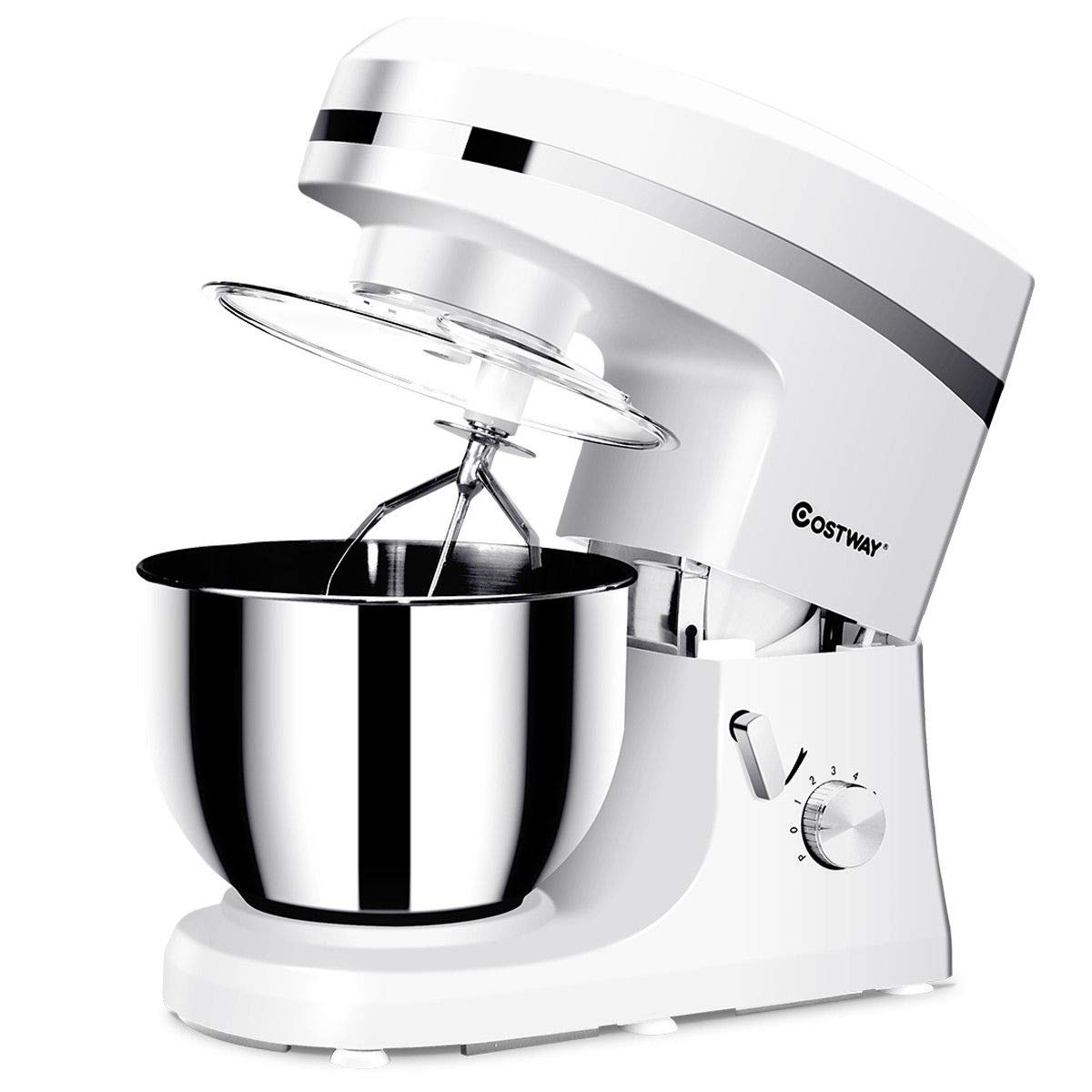 COSTWAY Tilt-head Stand Mixer 5.3Qt 6-Speed 120V/800W Electric Food Mixer w/Stainless Steel Bowl(White)