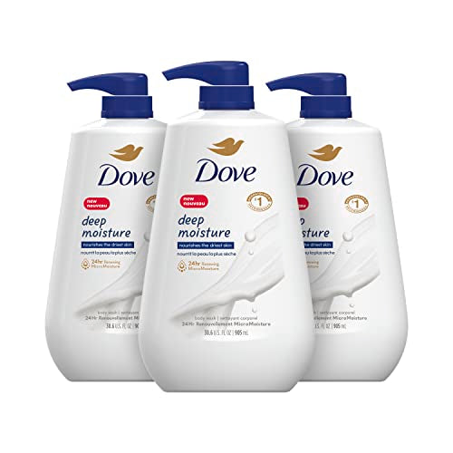 Dove Body Wash with Pump Deep Moisture For Dry Skin Moisturizing Skin Cleanser with 24hr Renewing MicroMoisture Nourishes The Driest Skin, 33.8 Fl Oz (Pack of 3)