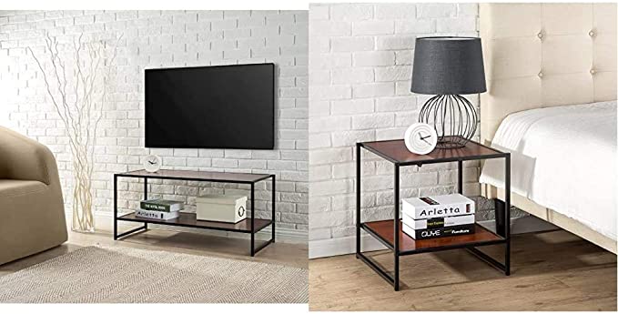 Zinus Modern Studio Collection TV Media Stand/Table/Good Design Award Winner with 20 Inch Square Side/End Table/Night Stand/Coffee Table/Good Design Award Winner, Brown