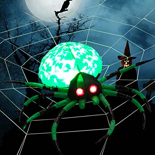 COSTWAY 5 FT Long Halloween Inflatable Spider with White Net Yard Decor w/Rotating Light