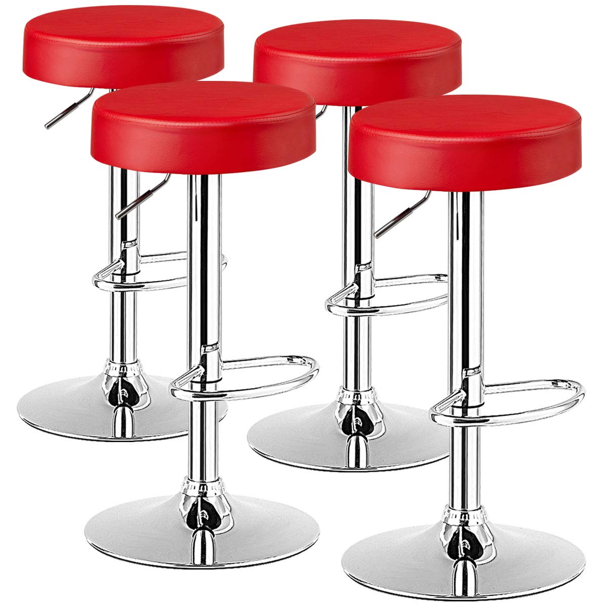 COSTWAY Bar Stools Set of 4, Modern Swivel Backless Round Barstool, PU Leather Armless bar Chair with Height Adjustable, Chrome Footrest, Sturdy Metal Frame for Kitchen Dining Bistro Pub (4 pcs, Red)