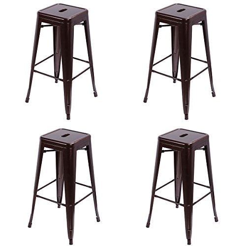 COSTWAY Tolix Style Bar Stools 30" Industrial Metal Backless Stackable Stools Set of 4 (Copper)