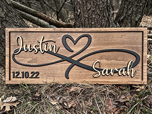 Personalized Heart Wall Decor | Wedding Gift for Couple | Wood Infinity Sign Wedding Date Engagement Anniversary Gift Bridal Shower Gift