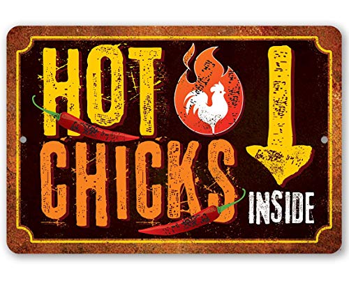 Chicken Coop Sign - Hot Chicks - Funny Chicken Pen Accessories, Hen House and Rooster Decoration, Chicken Farm Sign and Farmers Gift, 8x12 or 12x18 Indoors or Outdoors Durable Metal Sign