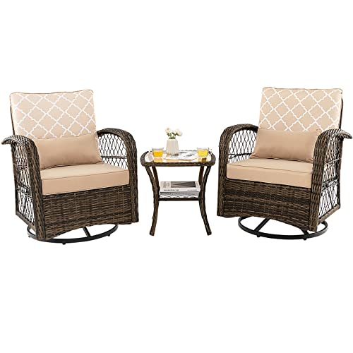 COSTWAY PatioÊ3PCS Wicker Swivel Rocker Set 2 Rocking Chairs 360 Degrees w/Coffee Table