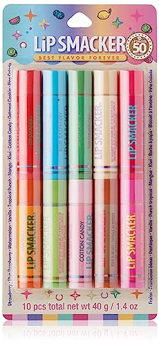 Lip Smacker Original & Best 10 Piece Lip Balm Party Pack Oatmeal Cookie, Vanilla, Mango, Watermelon, Tropical Punch, Cotton Candy, Kiwi, Strawberry, Blue Raspberry, Pina Colada