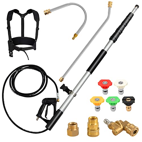 COSTWAY 18Ft High Pressure Washer Telescoping Lance Extension Wand, Length Adjustable Power Washer Extension Spray Wand w/ 5 Connect Nozzles, 2 Adapters, Coupler & Support Belt, 4200PSI