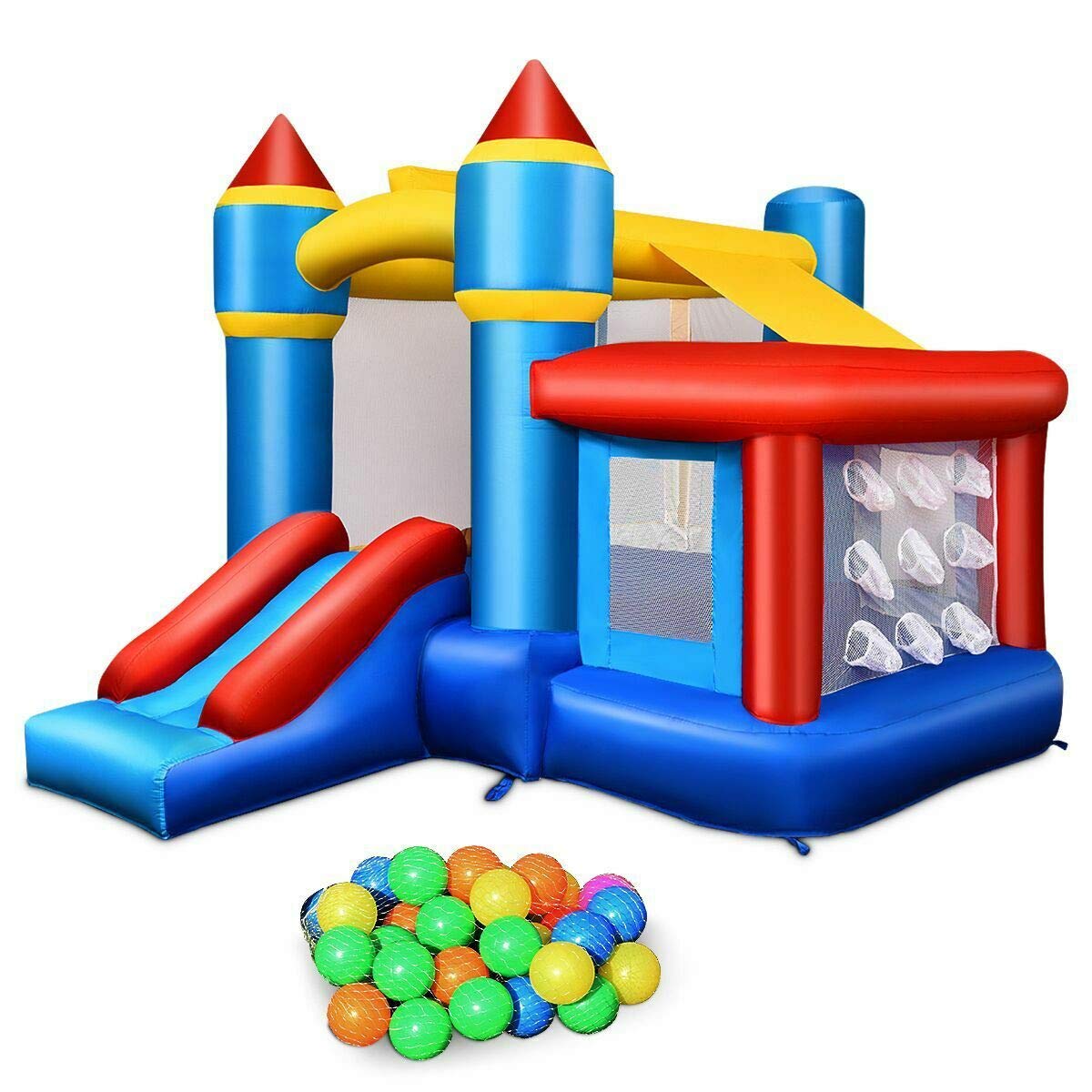 Inflatable Bounce House Castle with Balls & Bag, Multicolored