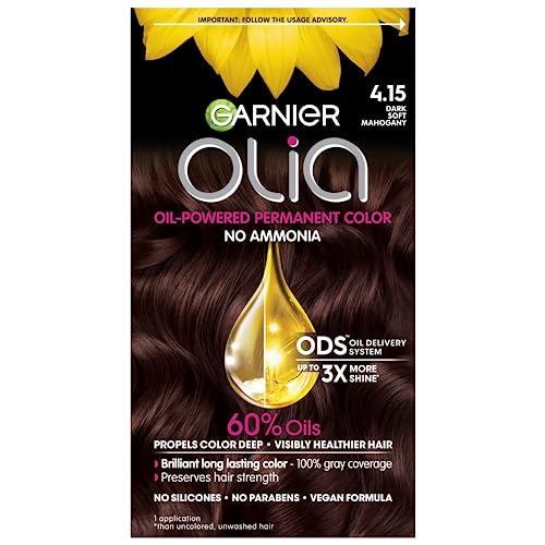 Garnier Hair Color Olia Ammonia-Free Brilliant Color Oil-Rich Permanent Hair Dye, 4.15 Dark Soft Mahogany, 1 Count (Packaging May Vary)