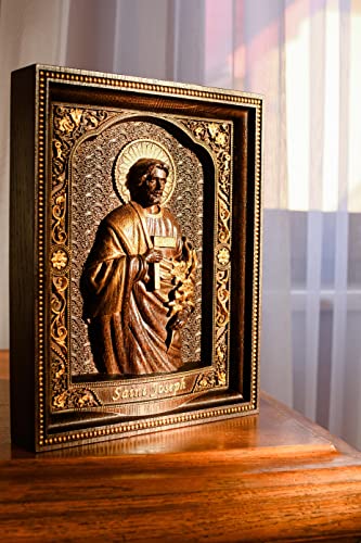 Saint Joseph Christian Gift for Dad Wooden Carved Religious Icon - Art Work from solid wood - Personalized - All sizes - Any Occasion Christian Gift Idea