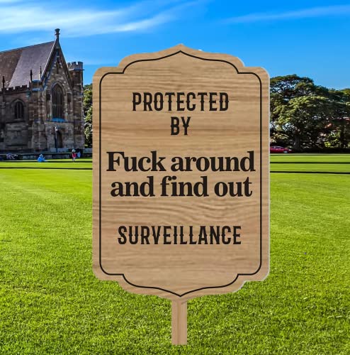 12 IN Rectangle Yard Sign with Wooden Stake - Protected by Fuck Around and Find Out Sign, Home Security FAFO Sign, Outdoor Security Sign (Rectangle, 12in)