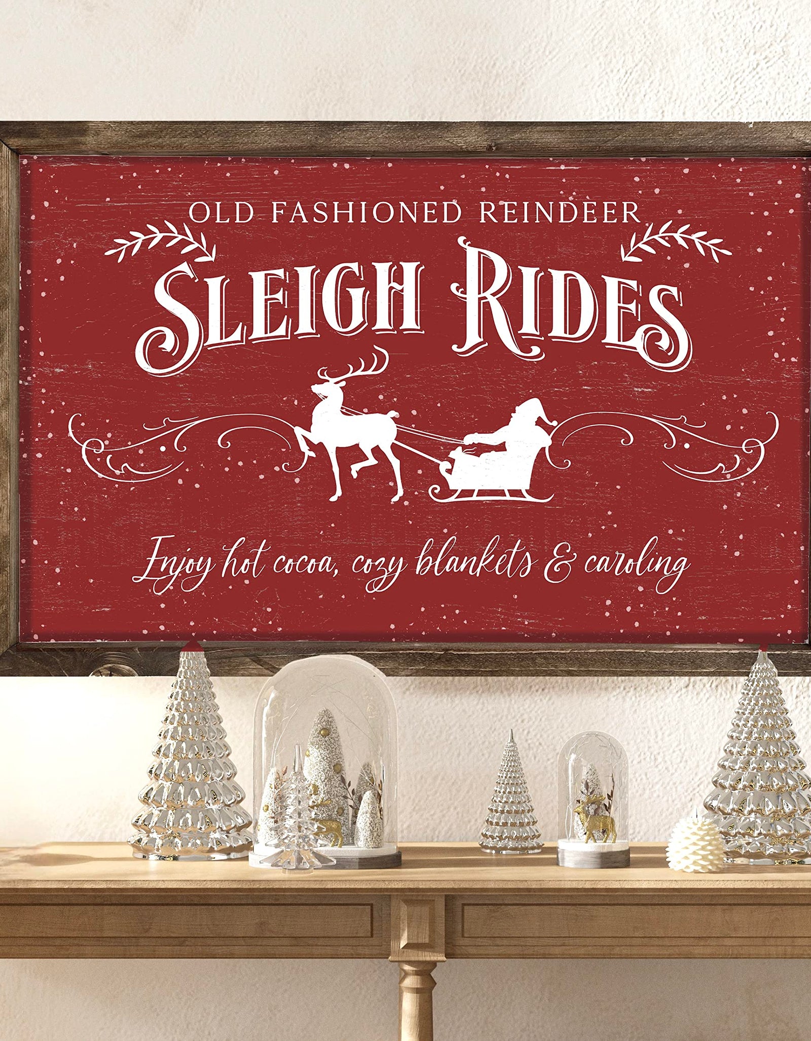 Sleigh Rides Farmhouse Christmas Sign, Rustic Christmas Sign, Christmas Wall Decor, Wood Christmas Sign, Farmhouse Christmas Sign, Christmas Decorations, Quality Print Wood Framed Sign (40x24)