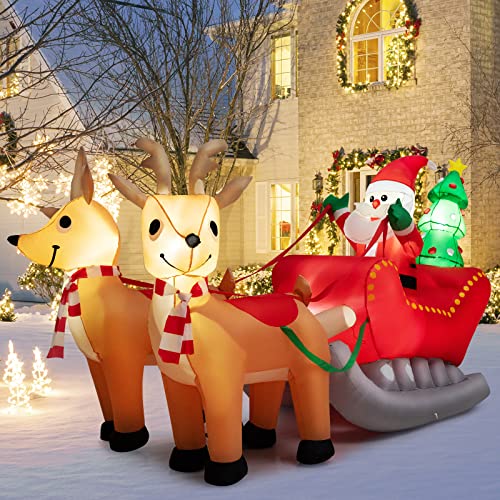 COSTWAY 7.2 FT Inflatable Santa Claus Sleigh and Reindeer w/LED Lights & Christmas Tree