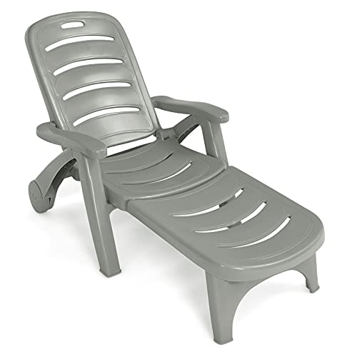 COSTWAY Folding Chaise Lounge Chair 5-Position Adjustable Recliner Grey