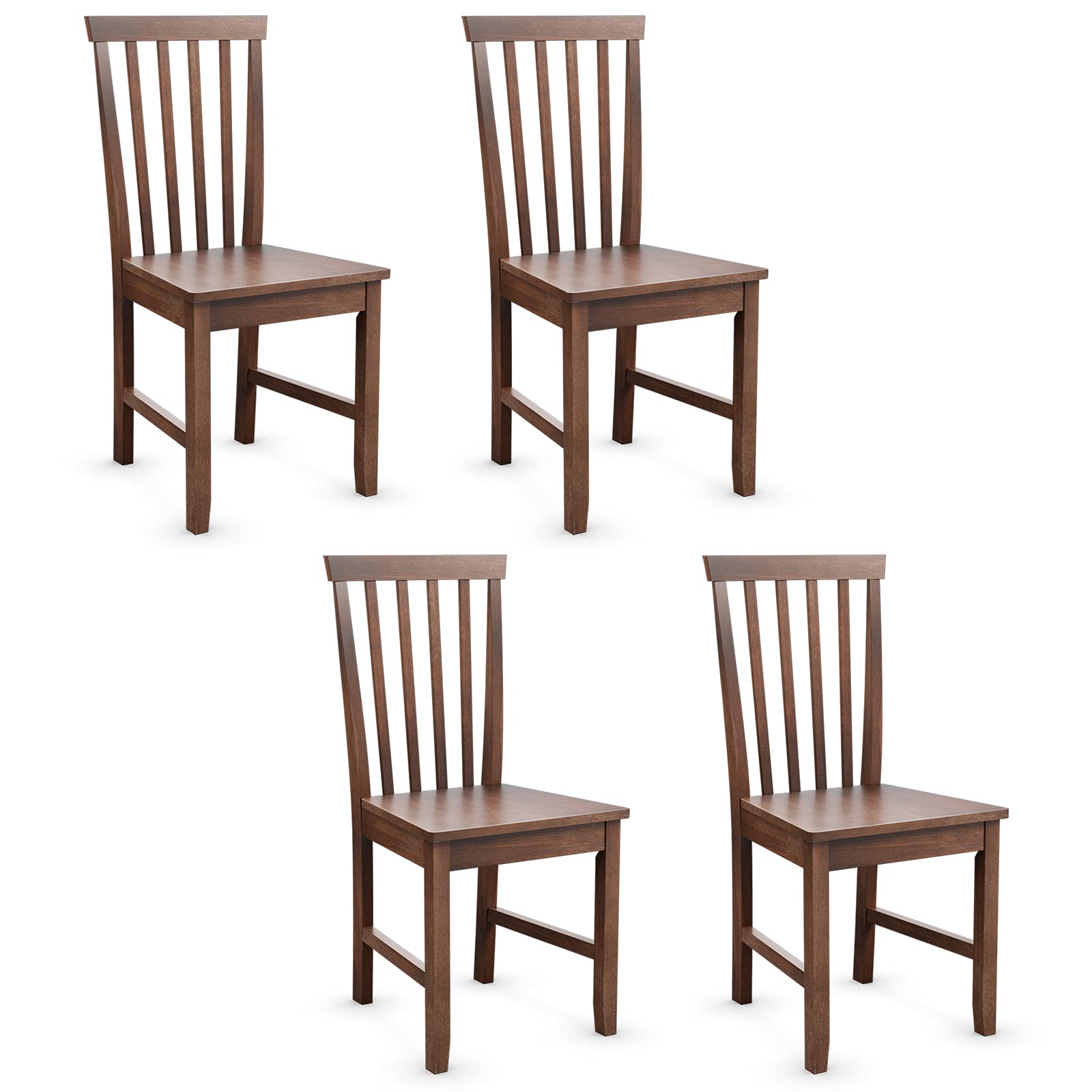 COSTWAY Set of 4 Slat Back Dining Chairs, Transitional Dining Side Chairs, Thickened Rubber Wood Legs, Sturdy Construction Side Chairs with Smooth Surface, Comfort for Living Room, Bedroom, Kitchen