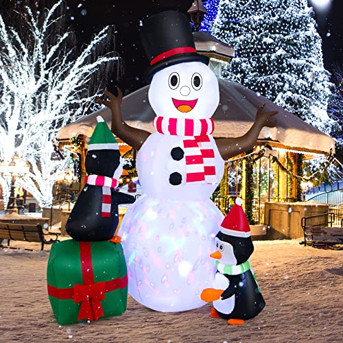 COSTWAY 6 FT Inflatable Snowman & Penguins Christmas Decor w/Colorful LED Lights