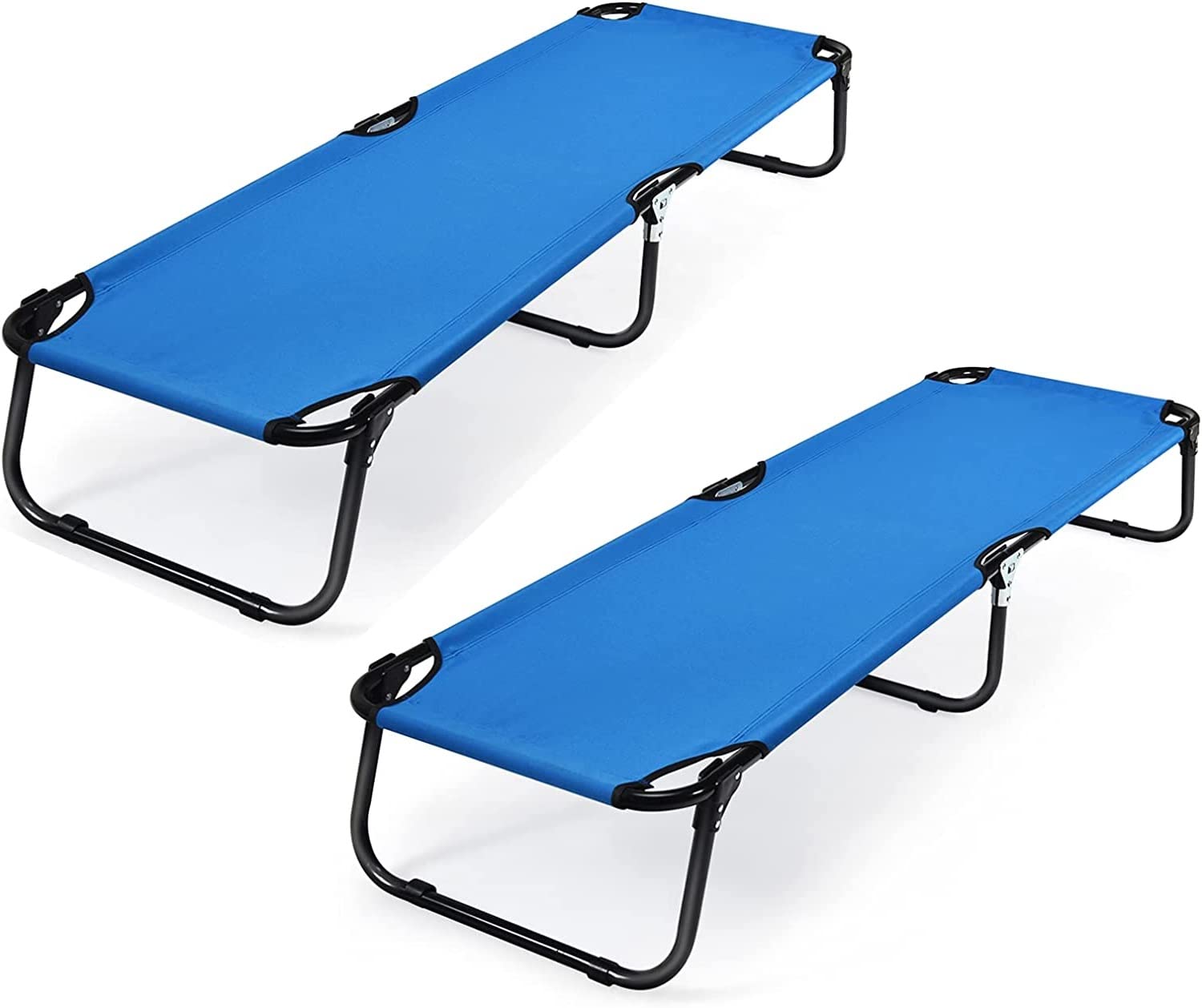 COSTWAY 2 PCS Folding Camping Bed Outdoor Portable Military Cot Sleeping Hiking Travel Blue