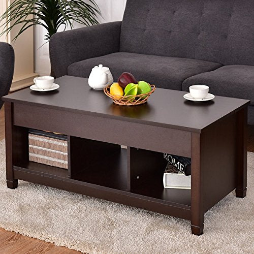 Costway Lift Top Coffee Table w/ Hidden Compartment and Storage Shelves Modern Furniture