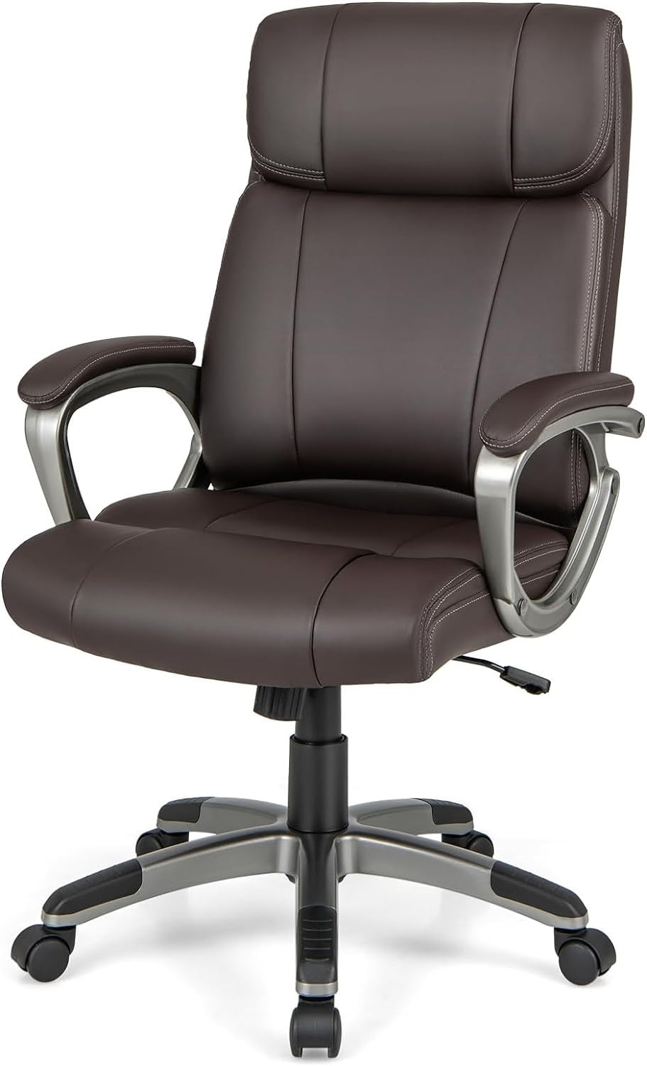 COSTWAY Executive Office Chair, Ergonomic PU Leather Desk Chair with Rocking Function & Padded Armrests, 360° Swivel High Back Computer Task Chair for Home Office, Brown