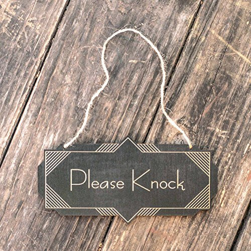 Please Knock - Black Door Sign - Art Deco 4x8