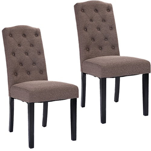 Giantex Set of 2 Fabric Wood Accent Dining Chair Tufted Modern Living Room Furniture (Brown)