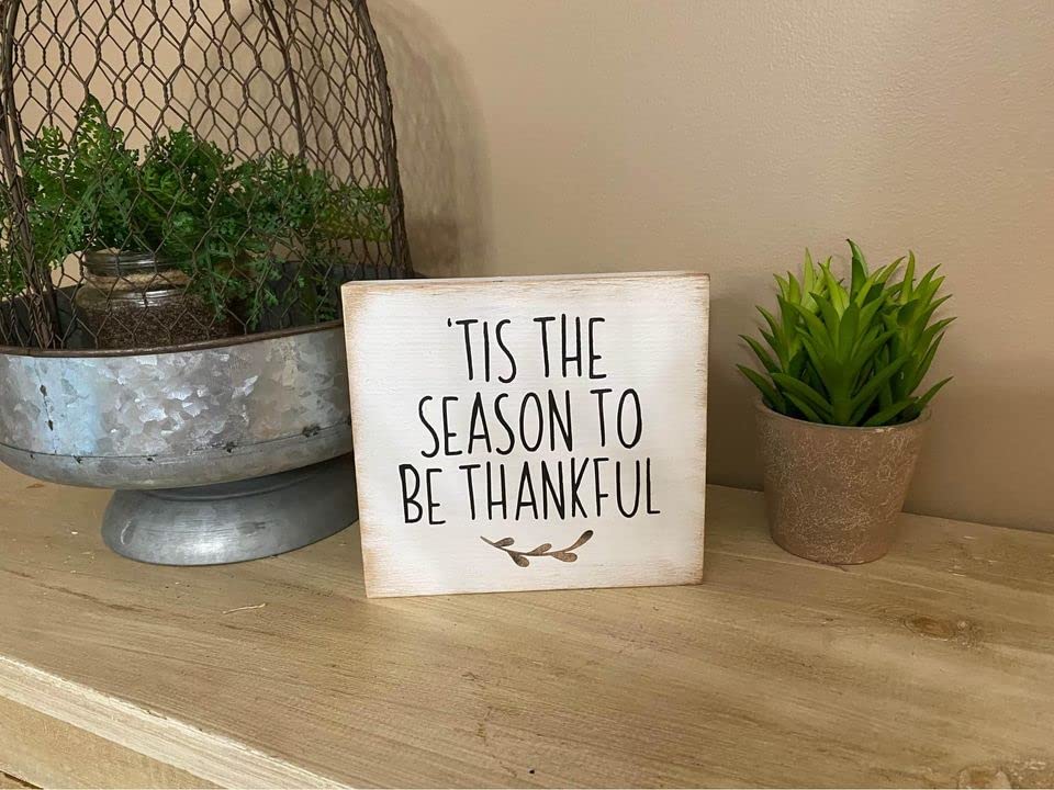 Tis the Season to Be Thankful Fall Thanksgiving Theme Hand painted wooden small farmhouse tiered tray shelf block sign