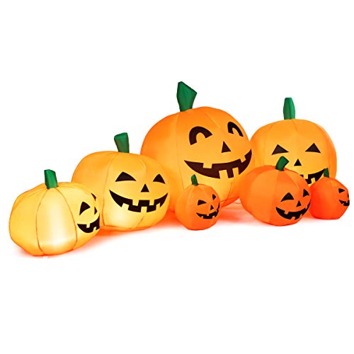 COSTWAY 7.5FT Halloween Inflatable 7 Pumpkins Patch W/LED Light Outdoor Garden Decoration