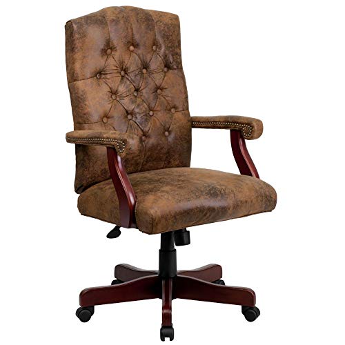 Flash Furniture Derrick Bomber Brown Classic Executive Swivel Office Chair with Arms