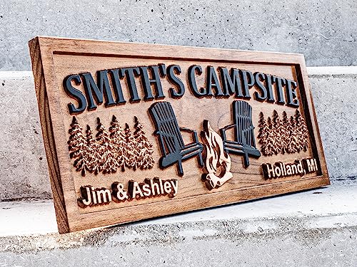 Custom Wood Campfire Sign | Family Name Campsite Sign | Last Name Sign | Personalized Camping Gifts | Fire Pit Sign Cabin Decor Camper Decor