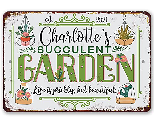 Personalized Succulent Garden Sign - Modern Succulents Botanical Art and Cactus Display, Inspirational Home and Garden Decor, Cactus Lovers Gift, 8x12 or 12x18 Indoors or Outdoors Durable Metal Sign