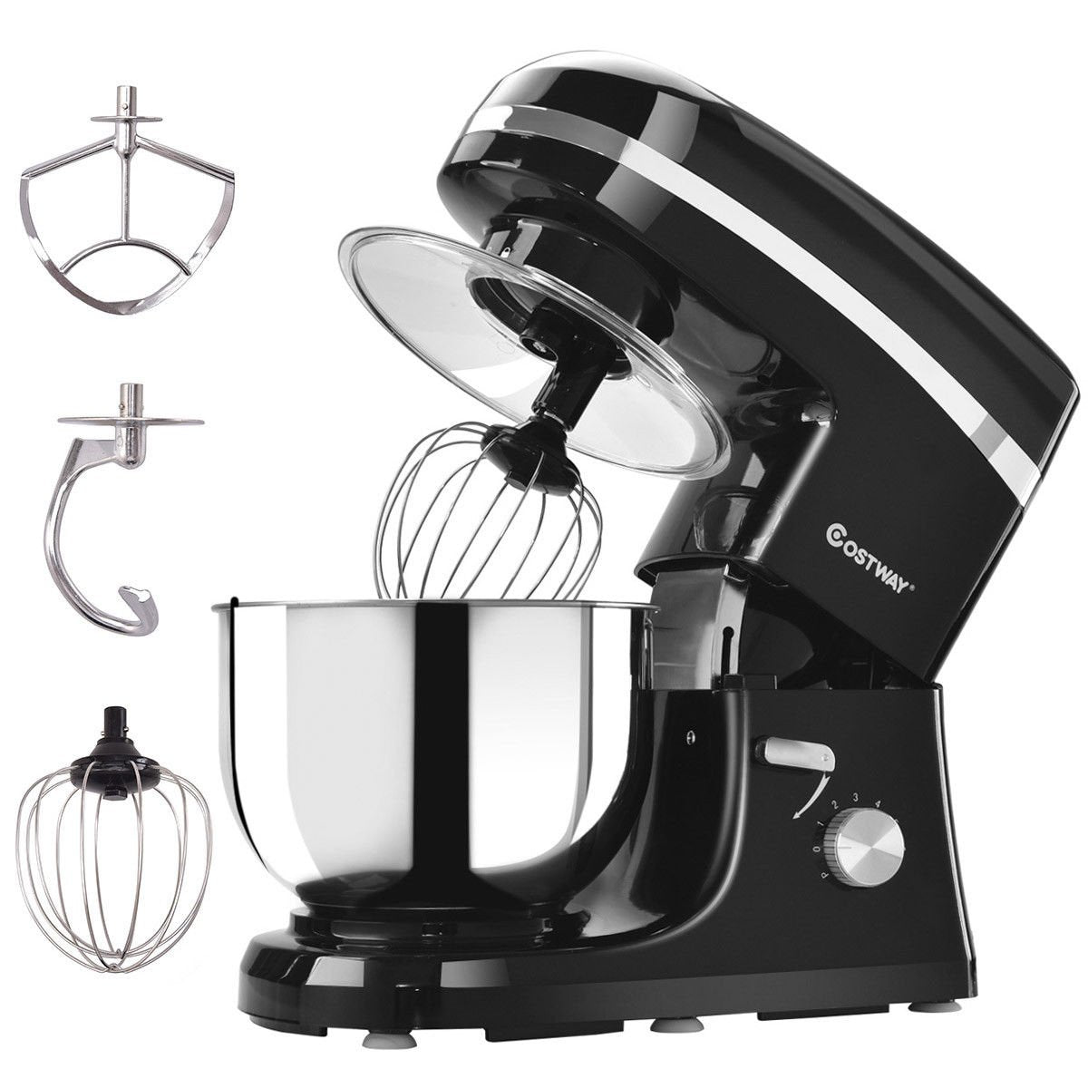 COSTWAY Tilt-head Stand Mixer 5.3Qt 6-Speed 120V/800W Electric Food Mixer with Mixer Blade, Dough Hook, Whisk, Splash Guard, Stainless Steel Bowl(Black)