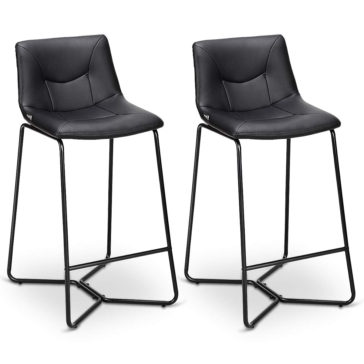 COSTWAY Dining Chair, Vintage Modern Counter Height Armless Back Upholstered Dining Chairs Faux Leather W/Metal Legs Pub Dining Kitchen Side Dining Chair Set of 2 (Black)