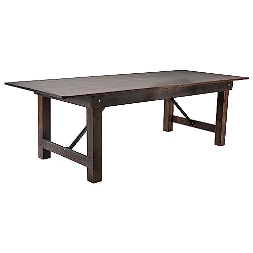 Flash Furniture HERCULES 8' x 40" Rectangular Antique Rustic Solid Pine Folding Farm Table, Mahogany