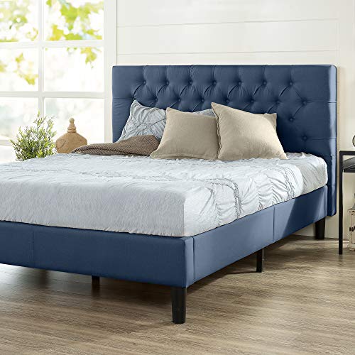 ZINUS Misty Upholstered Platform Bed Frame / Mattress Foundation / Wood Slat Support / No Box Spring Needed / Easy Assembly, Navy, Queen