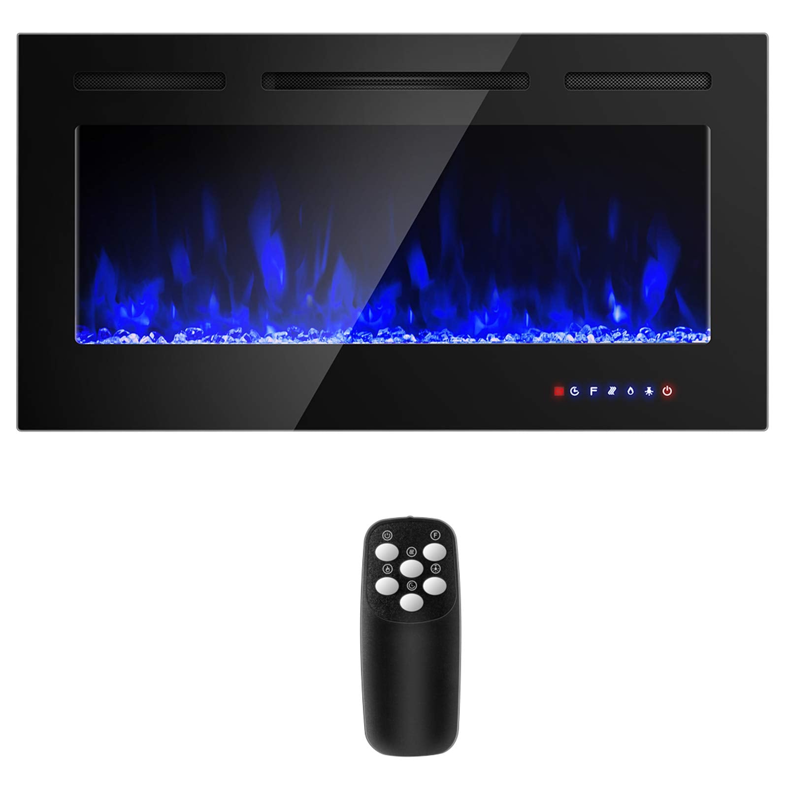 COSTWAY 40-Inch Electric Fireplace, 750W/1500W Wall Recessed and Mounted Fireplace Insert with Remote Control, 9 Flame Colors, 5 Brightness Settings, 8 H Timer, Fireplace Heater for Indoor Use