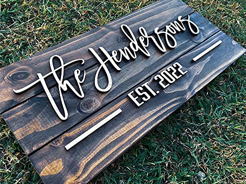 Personzalized 3D Style Effect Wood Sign for Easy Customization and Family Name Wedding Gift (Cream Text - Espresso Stain)