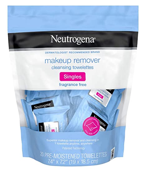 Neutrogena Fragrance-Free Makeup Remover Cleansing Towelette Singles, Individually-Wrapped Daily Face Wipes 20 ct