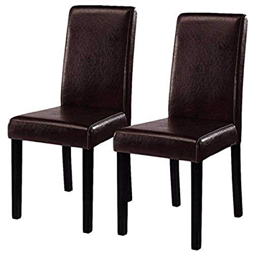 COSTWAY Set of 2 Parson Chairs Elegant Design Leather Modern Dining Chairs Dining Room Kitchen Furniture Urban Style Solid Wood Leatherette Padded Seat (Brown)