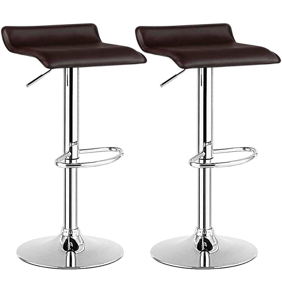 COSTWAY Bar Stools Set of 2, Modern Swivel Contemporary barstools with Adjustable Height, Footrests, Chrome Hydraulic PU Leather Backless Bar Chairs for Kitchen Island Cafe Pub, Brown