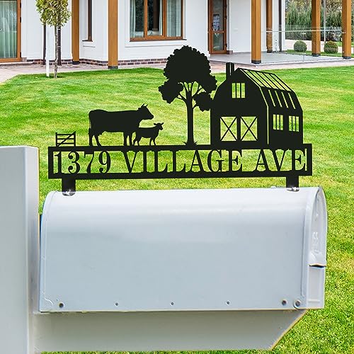 Personalized Farm Metal Mailbox Address Sign,Custom Mailbox Topper Address Plaque, Mailbox Topper House Number Sign,External mailbox decoration （Do not include mailboxes）